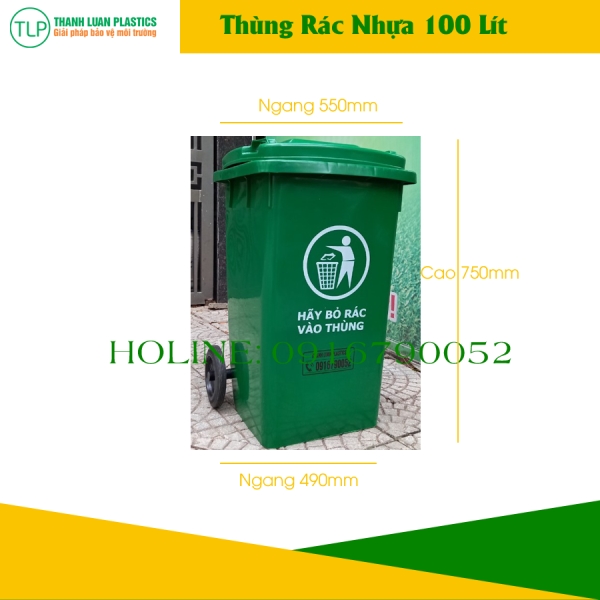 Thùng rác nhựa 100 lít có 2 bánh xe - Thùng Rác Đà Nẵng - Công Ty TNHH Thành Luân Plastics